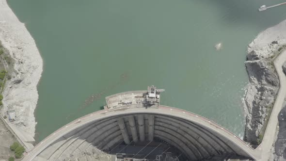 Water Reservoir and a Dam in Dagestan Aerial View of the Concrete Dam Chirkei Famous Hydroelectric