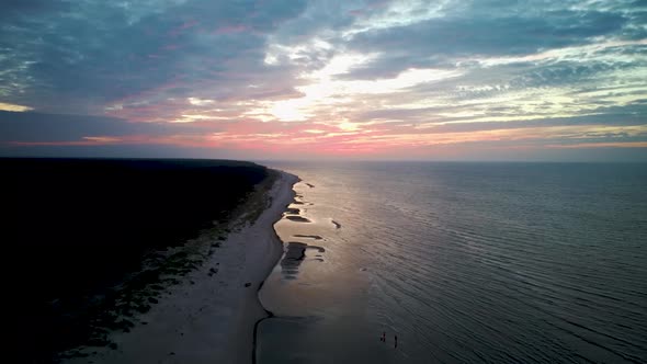 Aerial View Over the Kolka Cape, Baltic Sea, Latvia. During Autumn Evening Sunset