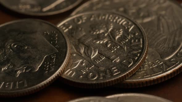 Rotating stock footage shot of American coins