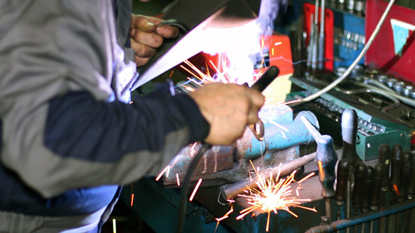Welder with Welding Electrode on the Workbench