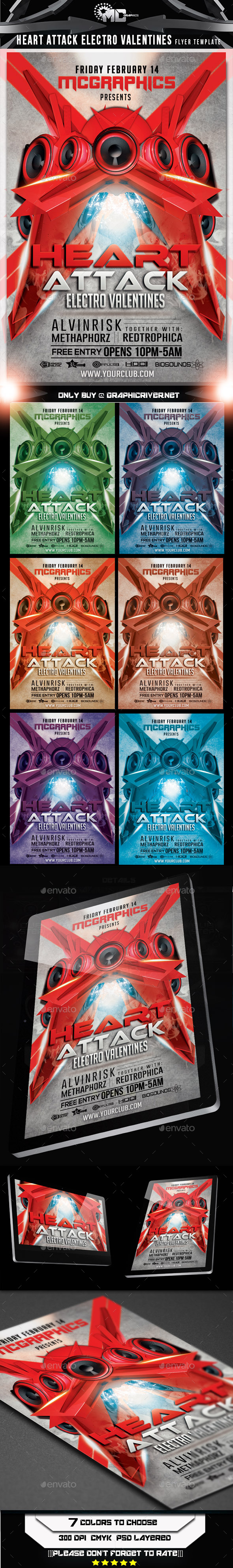Heart Attack Electro Valentines Flyer Template