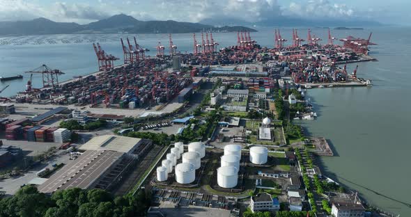 Aerial footage of container terminal in Shenzhen city, China