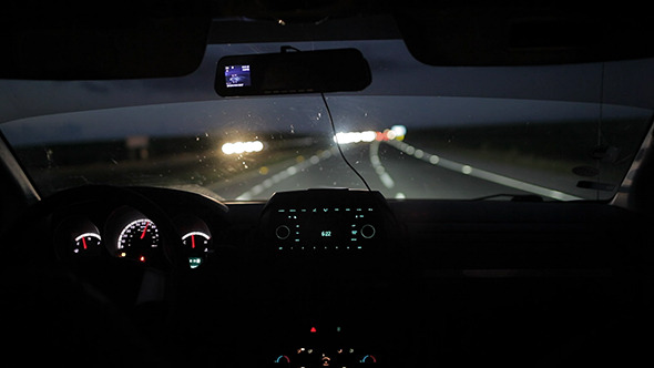 Car Driving At Night Or Early Morning