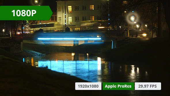 Night Traffic in City Over Bridge