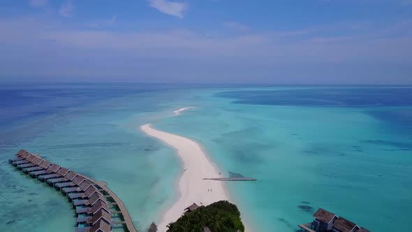 Aerial drone travel of seashore beach voyage by water and sand background