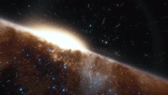 Starship Flies at the Speed of Ligh Near the Center of the Milky Way Galaxy in Space