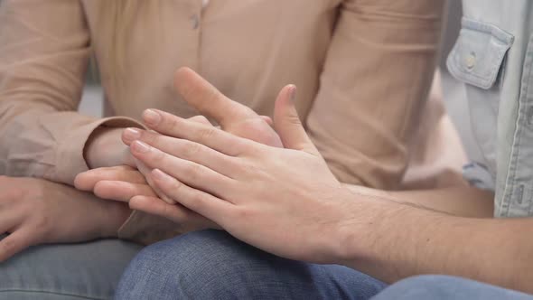 Schoolboy Holding Hands with His Sweetheart Female, Young Couple Happiness