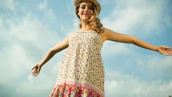 Sexy Young Woman Outside Summer Dress Posing 6