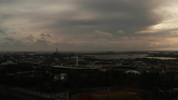 spectacular skyscape with townscape in Helsinki Finland