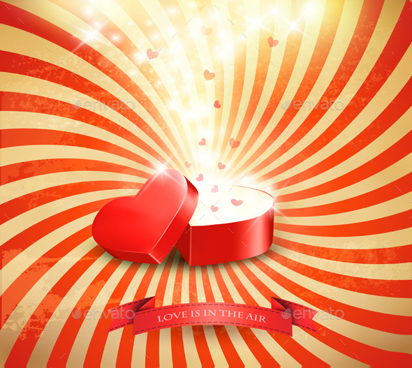 Valentines Day Background with an Open Red Box