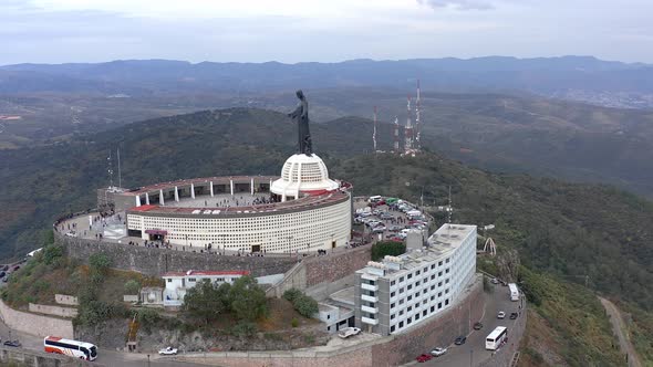 Aerial: Cristo Rey, visit, Guanajuto Mexico, drone view