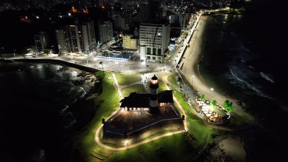 Night aerial view of tourism postal card at downtown Salvador Bahia Brazil.