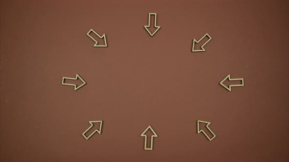 Brown background with arrows pointing to the center of the frame. Stop Motion alt