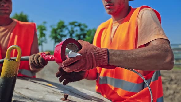 Workers build new ecological power station on the field