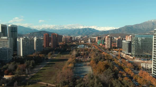 Large And Beautiful City Park In Las Condes Locale With Extensive Scenery Of Contemporary Office Bui