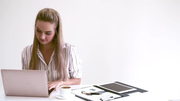 Blonde Business Woman Working at Modern Office