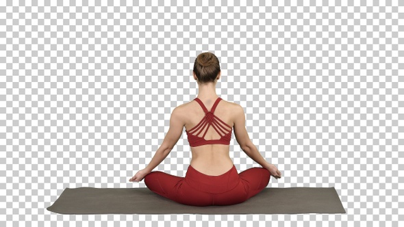 Healthy Young Woman Sitting in Lotus Pose, Alpha Channel