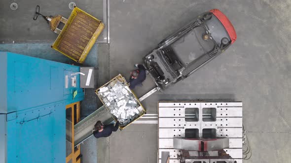 Aerial View of Workers in Modern Metal Stamping Factory