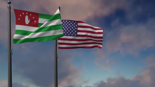 Abkhazia Flag Waving Along With The National Flag Of The USA - 2K