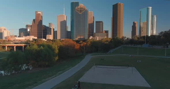 Birds eye view of traffic on I-45 in the downtown Houston area. This video was filmed in 4k for best