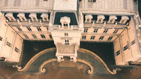 Aerial drone view of a flying over the old palace.