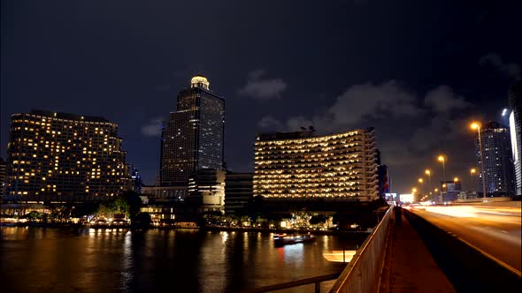 A High quality Night Time Lapse of Bangkok, at the Saphan Taksin Bridge