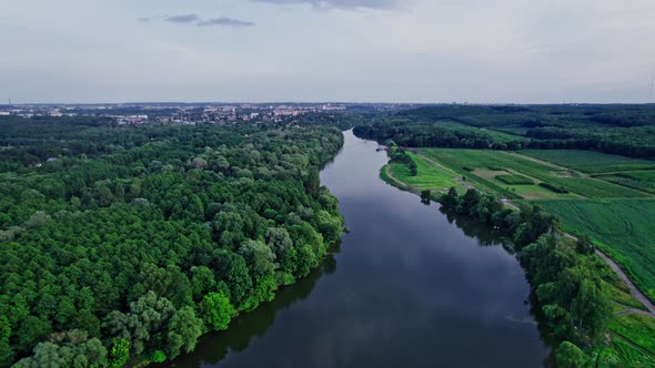 Aerial View of Green Forest and River