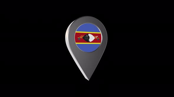 3d Animation Map Navigation Pointer With Eswatini Flag With Alpha Channel  - 4K