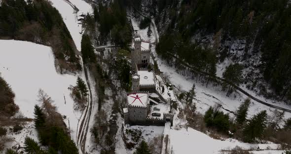 Camera crane movement showing the Gernstein Castle plan