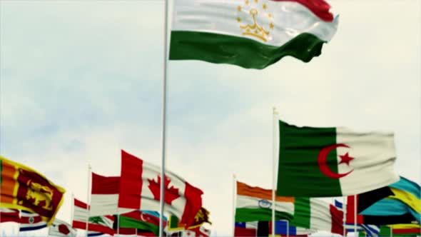 Tajikistan Flag With World Globe Flags Morning Shot