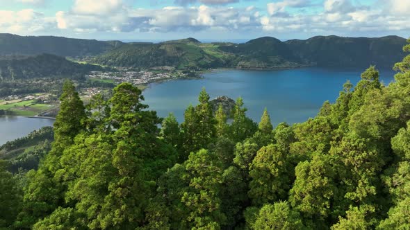 Aerial View of Famous Lagoa Das Sete Cidades Lake