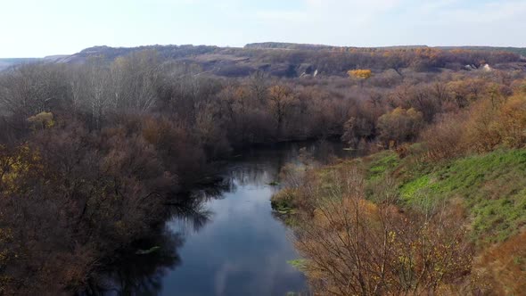 Beautiful Lake of Dvurechansky National Park in the Fall in Kharkov Region, Ukraine, Top View