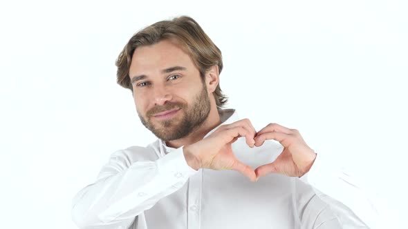 Heart Sign by Man, white Background