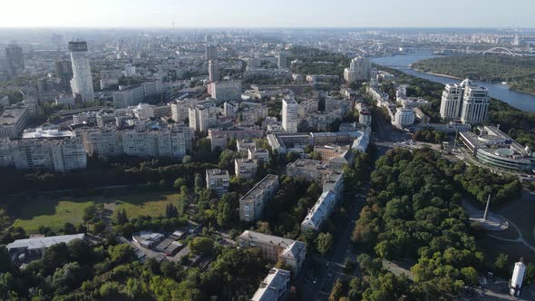 Kyiv Cityscape, Ukraine. Aerial View, Kiev. Slow Motion