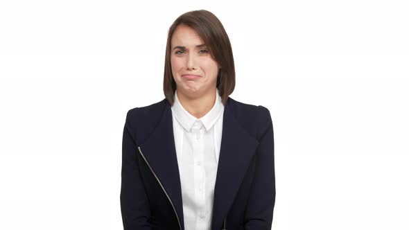 Portrait of Female Worker with Businesslike Style Looking at Something Disgusting Awful Feeling Bad