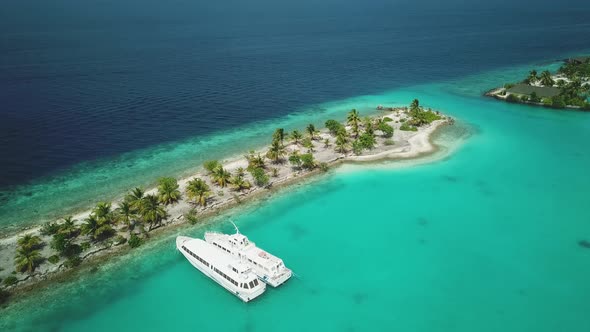 Luxury Boat Parked in Harbor Inside a Maldivian Atoll