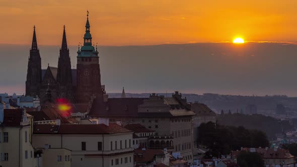 A Beautiful View of Prague at Sunrise on a Misty Morning Timelapse