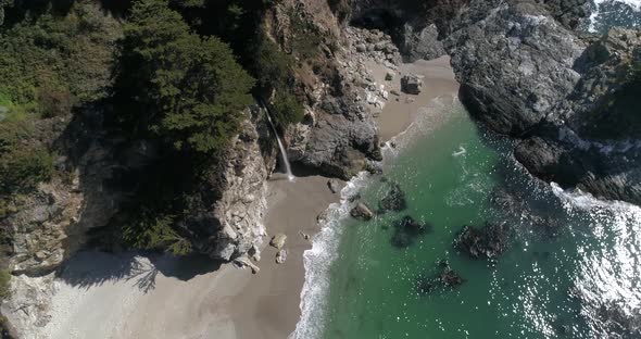 Aerial view of Water Fall McWay Falls Julia Pfeiffer Burns Park Big Sur California