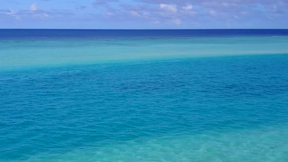 Aerial drone nature of tropical bay beach voyage by clear water with sand background