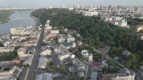 Kyiv, Ukraine. Aerial View. Slow Motion, Flat, Gray