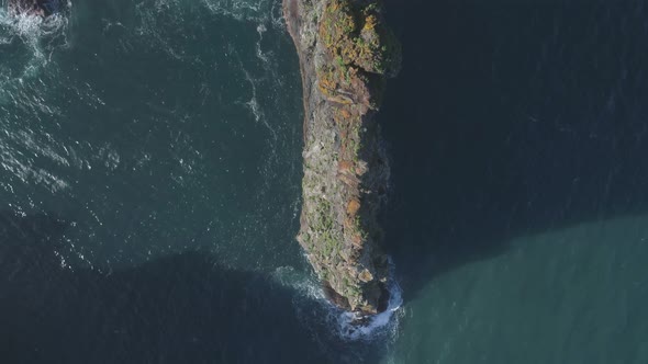 Aerial drone view of Janela Islets in Porto Moniz in Madeira