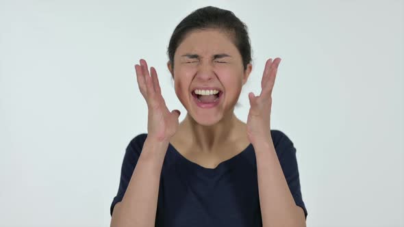 Annoyed Indian Woman Shouting White Background