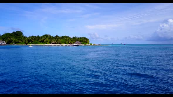 Aerial sky of marine sea view beach time by transparent lagoon with bright sandy background of a day