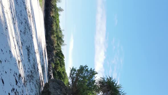 Vertical Video Empty Beach on Zanzibar Island Tanzania Aerial View