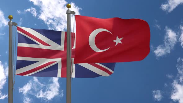 United Kingdom Flag Vs Turkey Flag On Flagpole