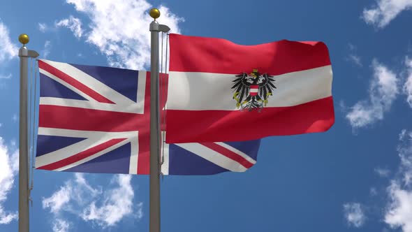 United Kingdom Flag Vs Austria (Emblem) Flag On Flagpole