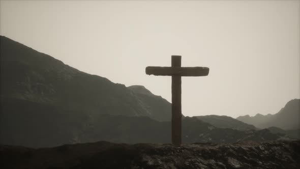 Wooden Crucifix Cross at Mountain