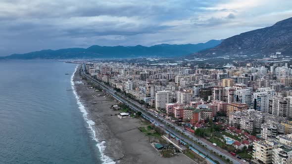 Traffic on the Beach Aerial View 4 K