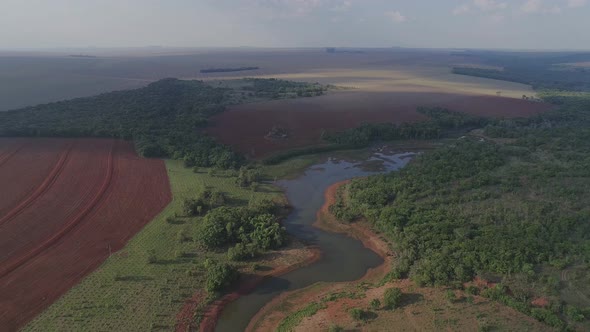 River in devastated area deforestation crops