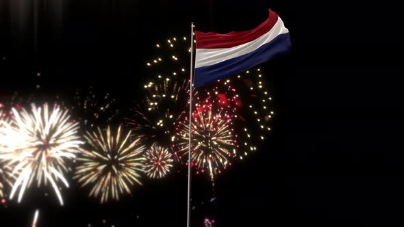 Netherlands Flag With Fireworks 